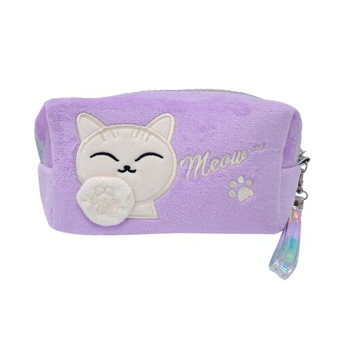 Estuche para lapiceros morado de gato con textura