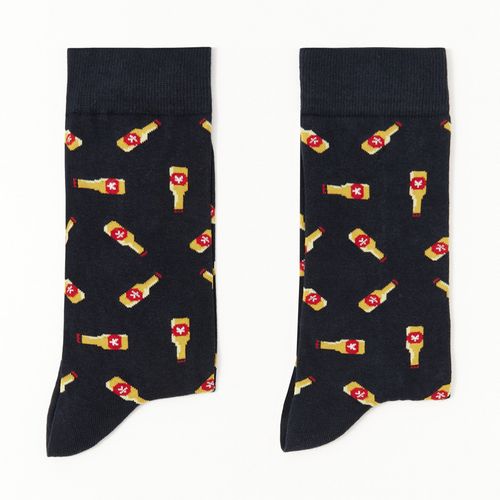 Par de calcetines Sfera navy mini print cervezas para hombre