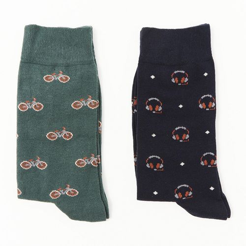 Pack de 2 pares de calcetines Sfera Crew multicolores estampado mini print para hombre