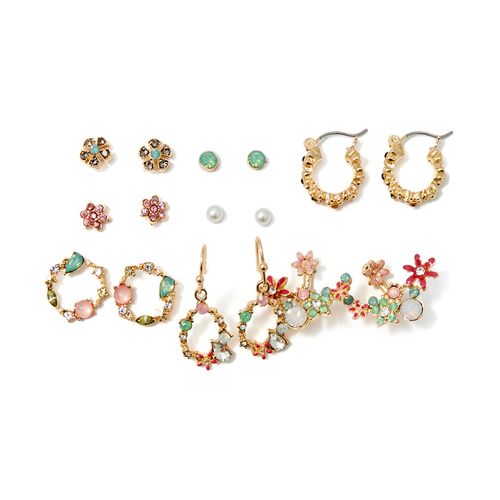 Set de 8 aretes florales multicolor para mujer