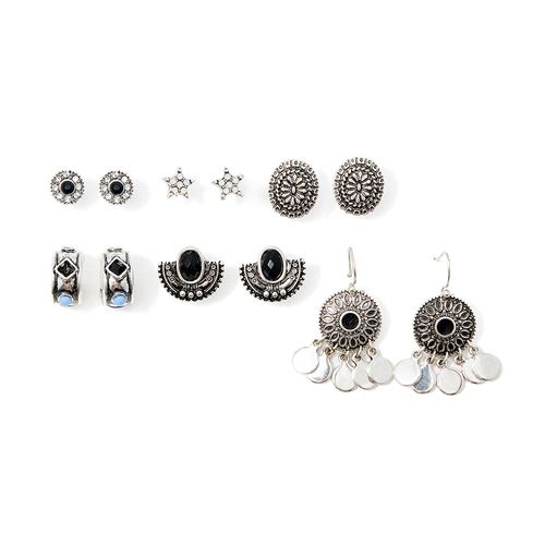 Set de 6 aretes plata/negro para mujer