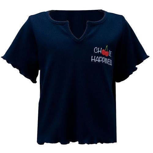 Blusa azul con estampado de cerezas para niña