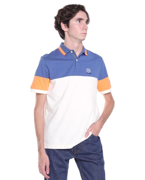 Camisa polo Nautica Jeans Co. color block naranja, blanco y azul para hombre