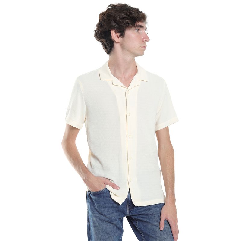 Camisa Denim Flower beige con textura para hombre