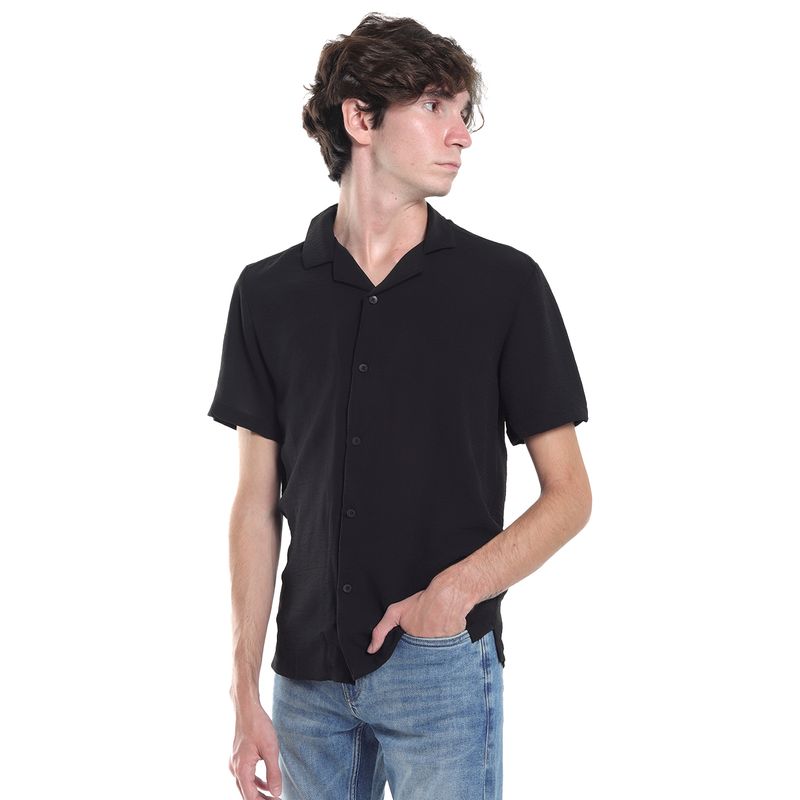 Camisa Denim Flower negra con textura para hombre