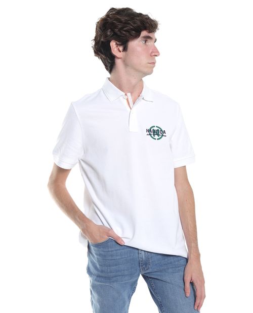Camisa polo Nautica Jeans Co. blanca bordada para hombre