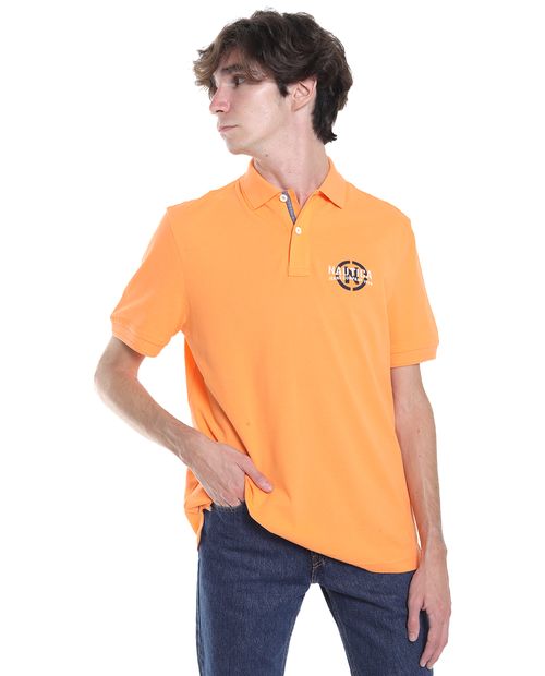 Camisa polo Nautica Jeans Co. anaranjada bordada para hombre
