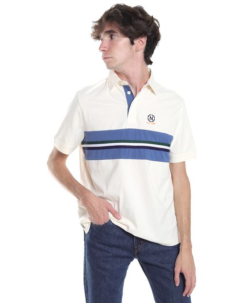 Camisa polo Nautica Jeans Co. beige color blocking para hombre