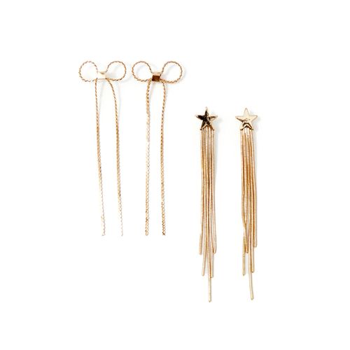 Set de 2 aretes largos dorados para mujer