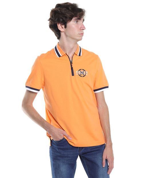 Camisa polo Nautica Jeans Co. anaranjada con bordado "N" para hombre