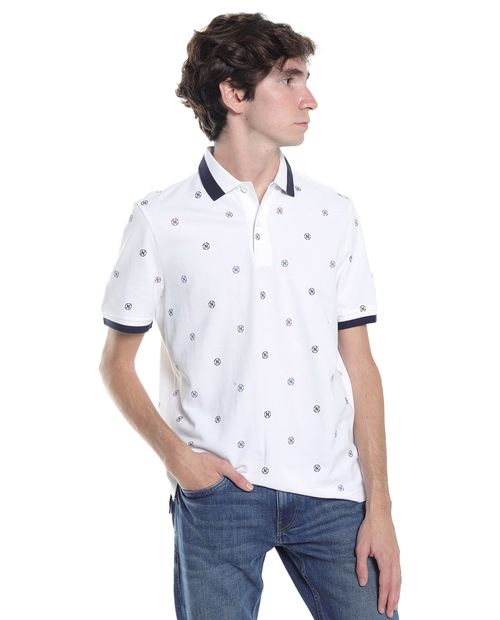 Camisa polo Nautica Jeans Co. blanca con miniprint "N" para hombre