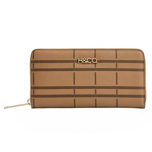 Billetera zip around H&Co color café para mujer