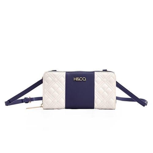 Billetera zip around H&Co color azul/blanco para mujer