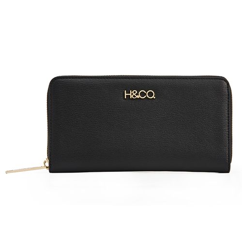 Billetera zip around H&Co color negro para mujer