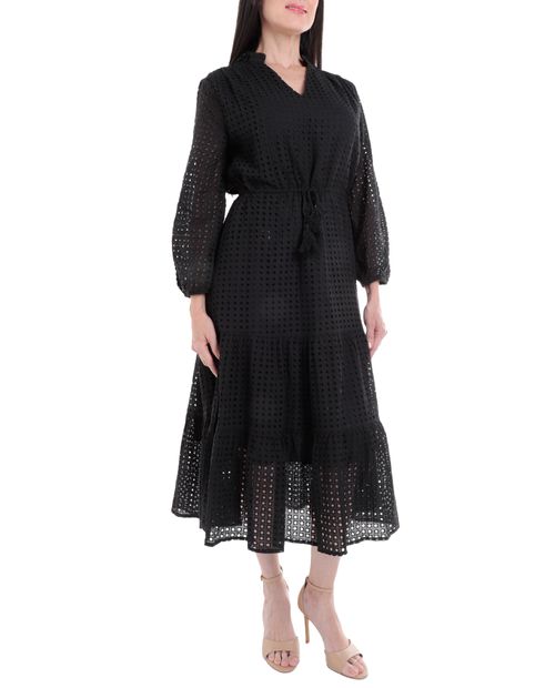 Vestido Nicolle midi negro manga larga para mujer