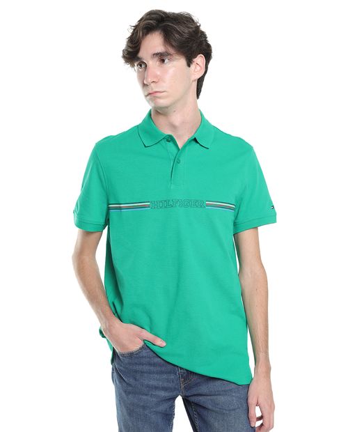 Camisa polo Tommy Hilfiger verde estampado Hilfiger para hombre