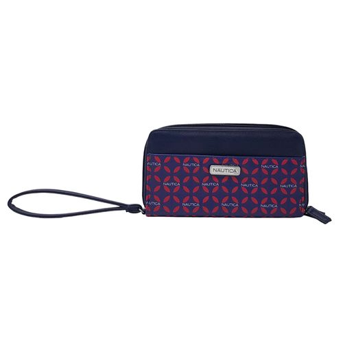 Billetera zip around Nautica navy/rojo para mujer