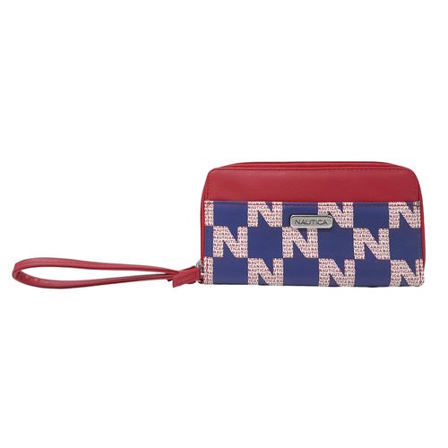 Billetera zip around Nautica color azul/rojo para mujer