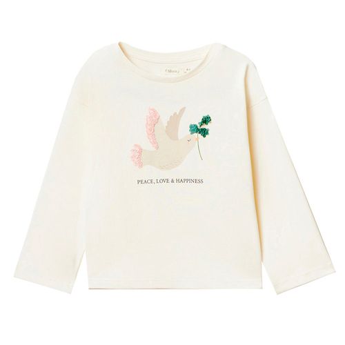 Blusa blanca con estampado de ave para niña