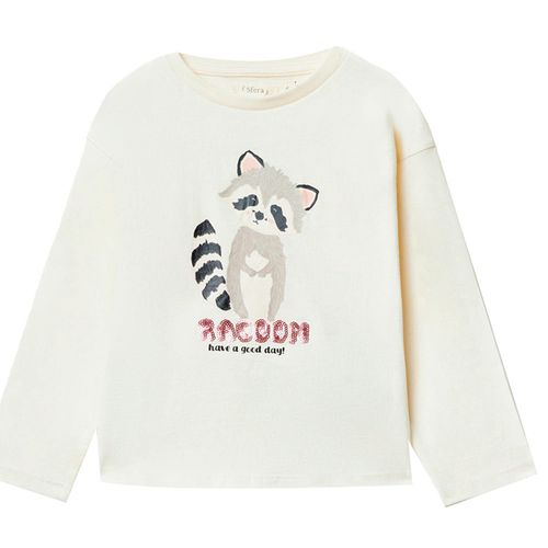 Blusa blanca con estampado de mapache para niña