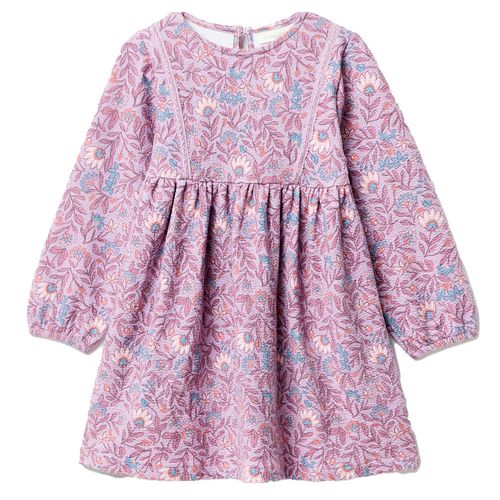 Vestido morado con estampado de flores para niña