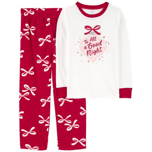 Pijama de 2 piezas bicolor con estampado navideño para niña