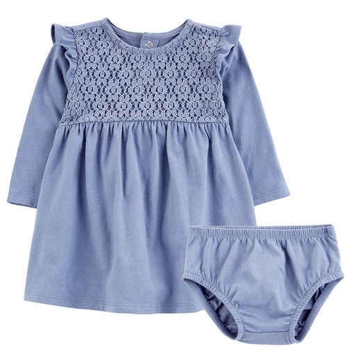 Vestido azul sólido para bebé niña