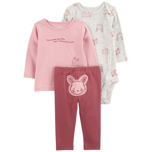 Conjunto de 3 piezas rosado con estampado para bebé niña