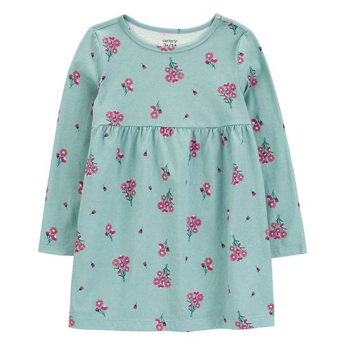 Vestido celeste con estampado de flores para niña