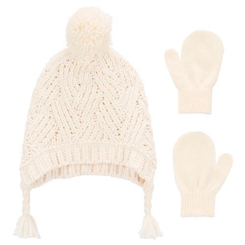 Set de gorrito y guantes beige para bebé niña