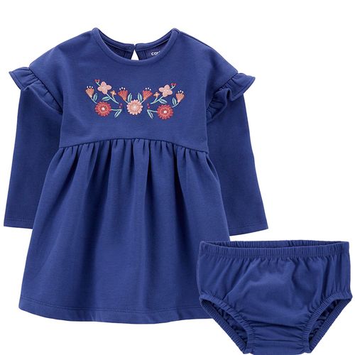 Vestido azul con flores bordadas para bebé niña