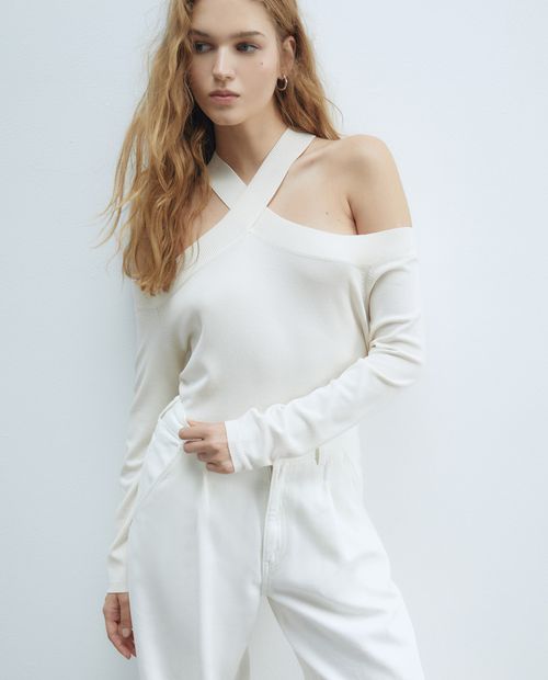 Blusa Sfera cold shoulder blanca manga larga para mujer
