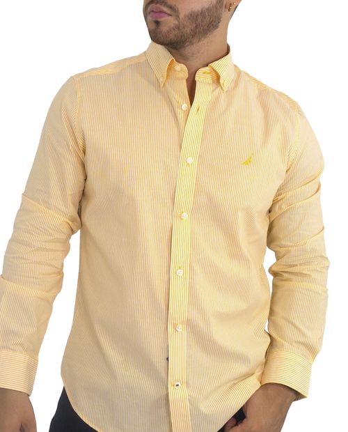Camisa casual Nautica classic fit amarilla rayada para hombre