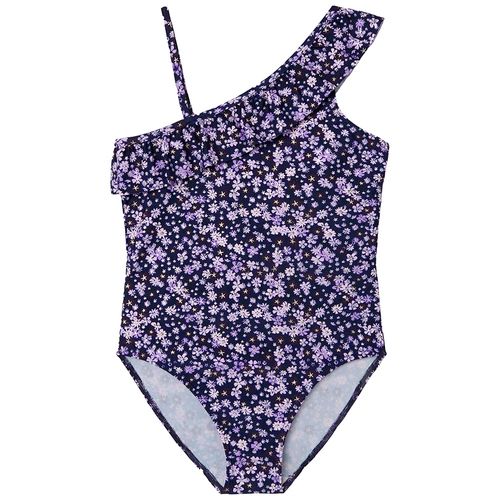 Traje de baño morado con estampado de flores para niña