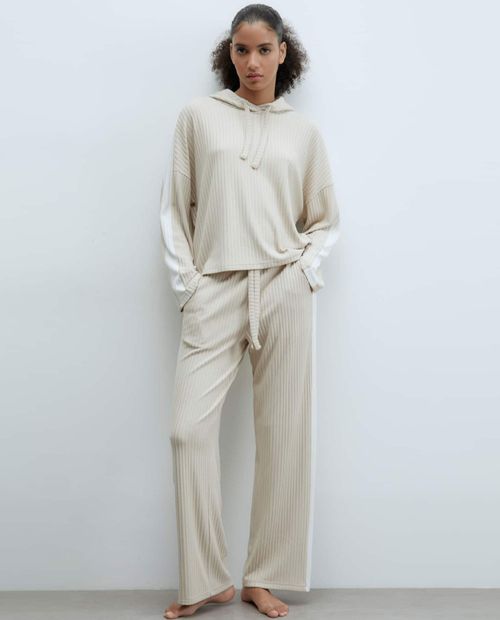 Pantalón de pijama Sfera beige de cintura alta para mujer