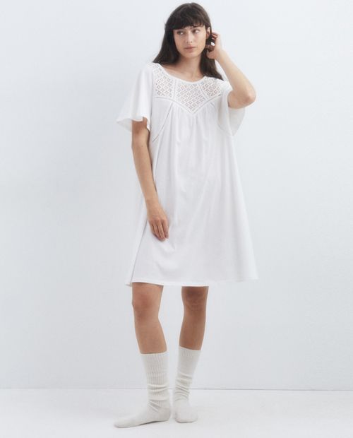 Camisón Sfera blanco mangas 3/4 para mujer