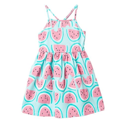 Vestido celeste con estampado de sandias para niña