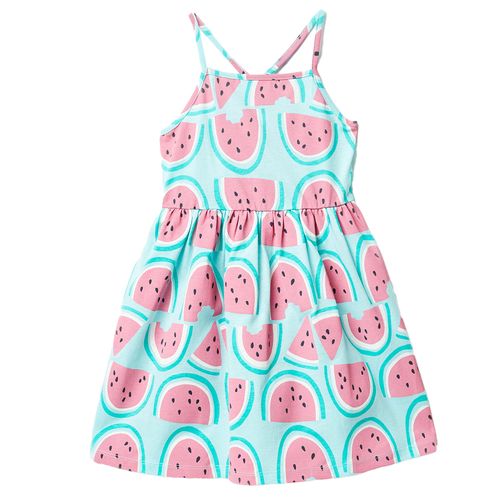 Vestido celeste con estampado de sandias para niña