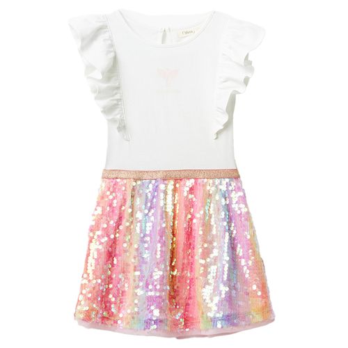Vestido bicolor con lentejuelas para niña