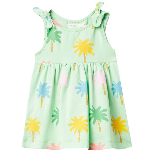 Vestido verde con estampado de palmeras para bebé niña