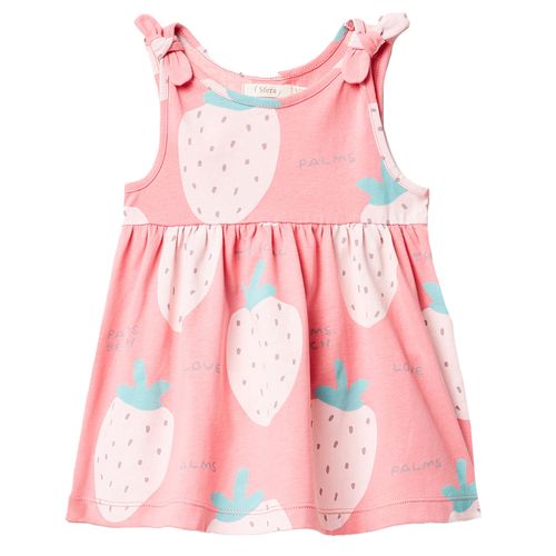 Vestido rosado con estampado de fresas para bebé niña