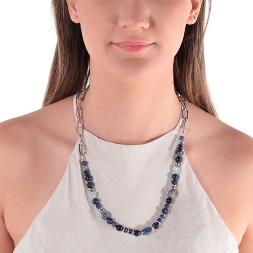 Cadena plateada con piedras azules 1cm- 23" para mujer