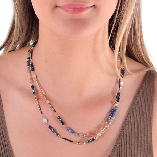 Cadena doble color dorado con piedras 8mm- 22" para mujer