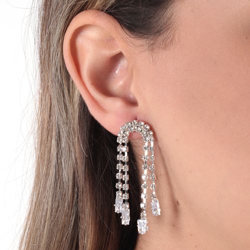 Aretes largos en cascada color plateado para mujer
