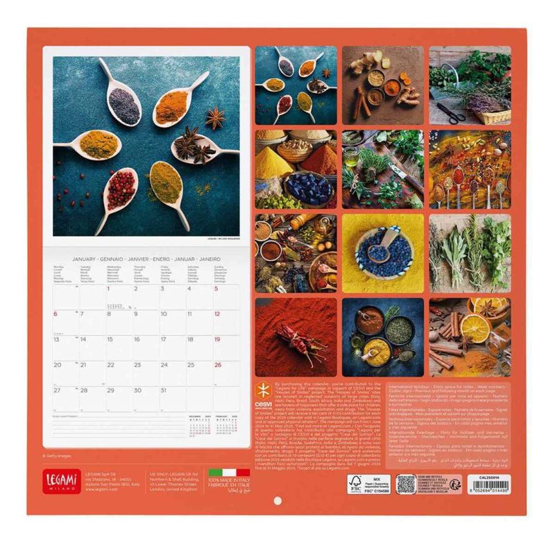 Calendario De Pared Herbs And Spices 2025 (Cal250014)
