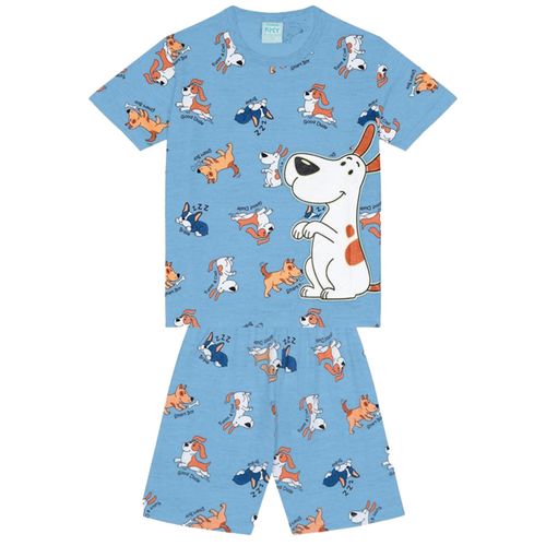 Pijama 2 piezas color celeste con estampado de perrito para niño