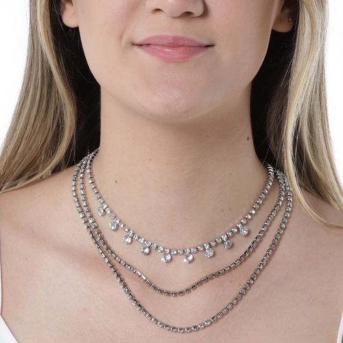 Cadena triple color plateado 1cm- 16" para mujer