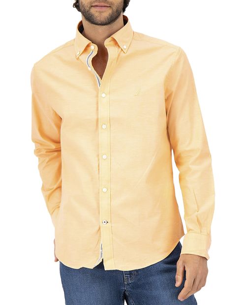 Camisa casual Nautica classic fit anaranjada sólida para hombre