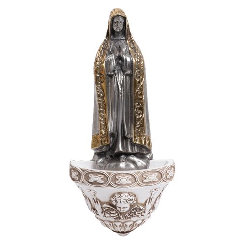 Pileta Virgen de Fátima de bronce 26.5cm
