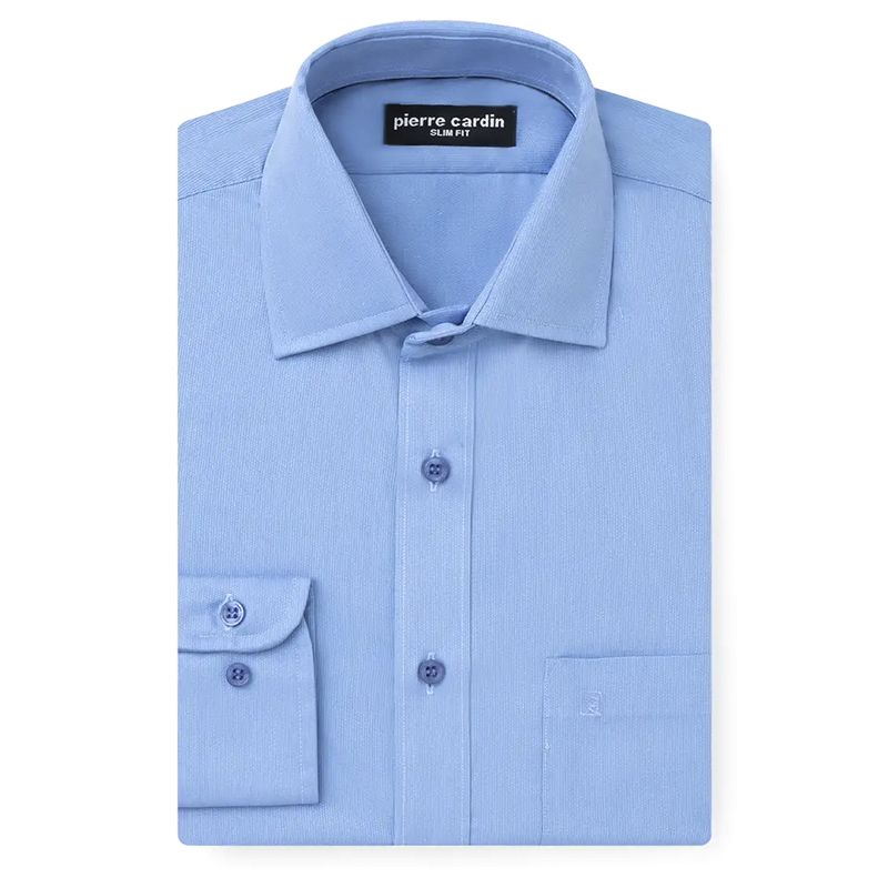 Camisa formal Pierre Cardin slim fit celeste texturizada para hombre